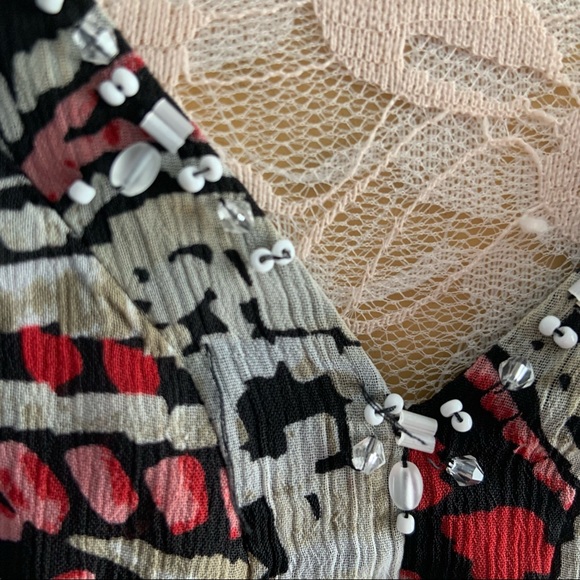 Bob Mackie Studio Plus Size 18 Sheer Layered Paisley Beaded V Neck Top Blouse - Picture 3 of 13